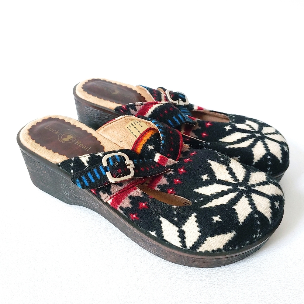 Duck Head Delight Fabric Clog Shoes Sz 8.5